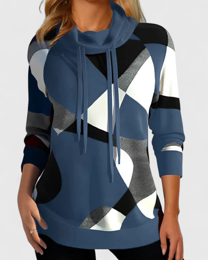 Unisex colorblock hoodie pullover lightweight geometric pattern soft draped collar adjustable drawstrings