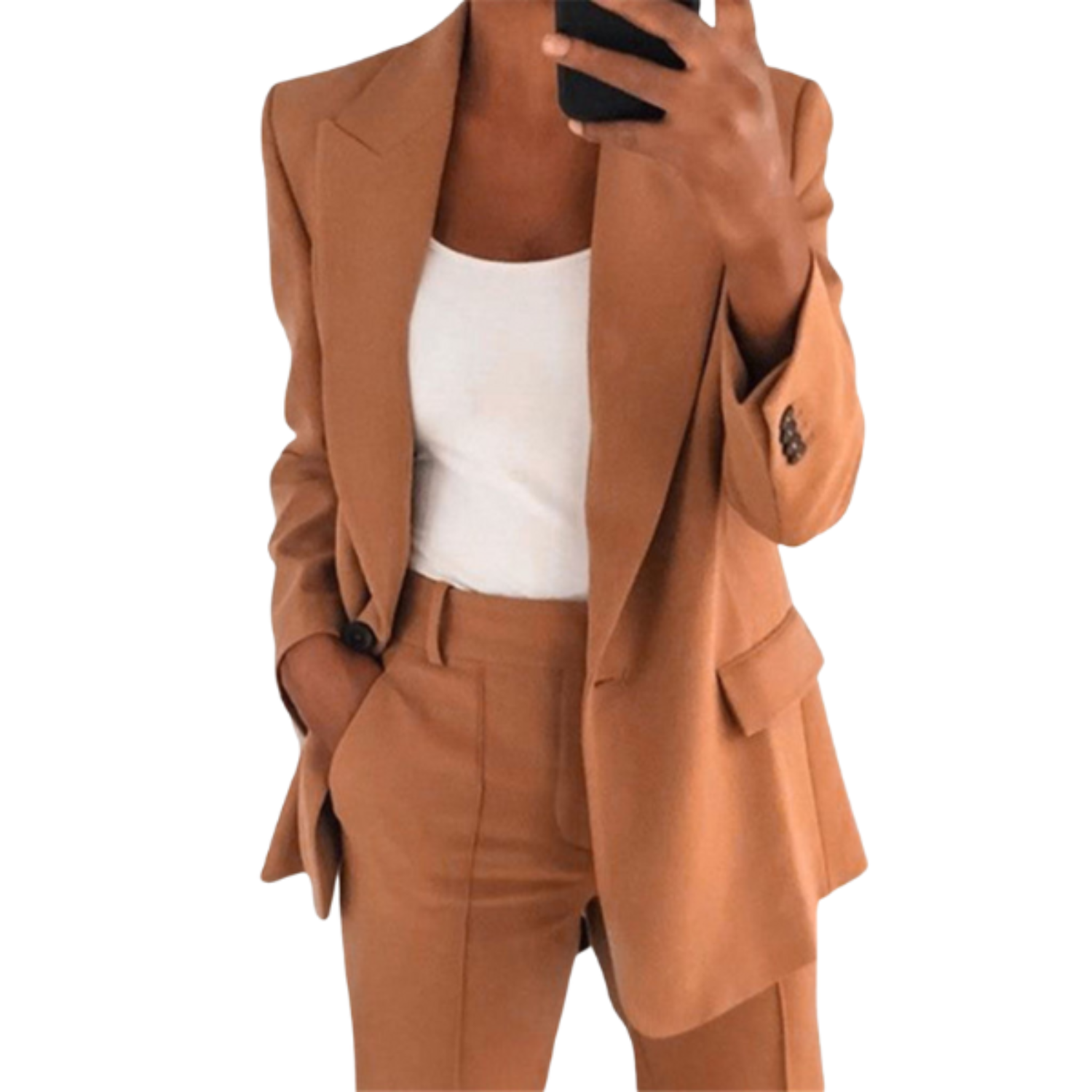 Women's elegant two-piece blazer set with matching pants, polished workwear in durable fabric for fall