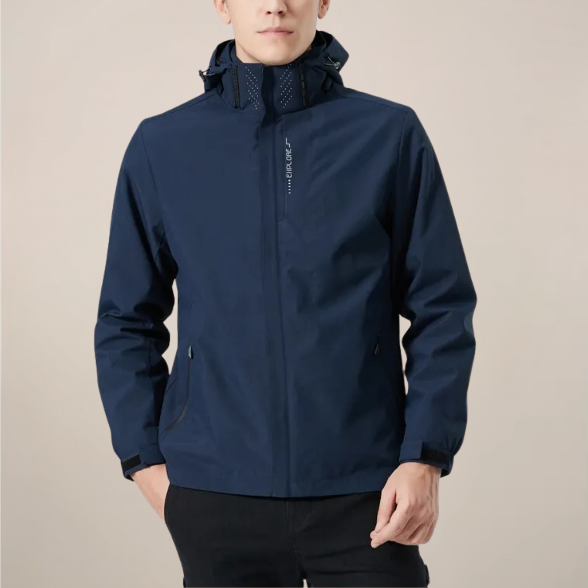 Unisex lightweight windbreaker jacket stand collar full-zip casual outerwear with secure side pockets