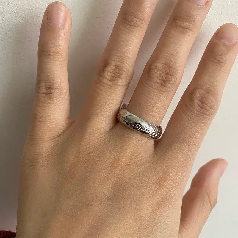 Titanium unisex sigil band ring mirror finish 6mm domed Elvish script engraving scratch-resistant
