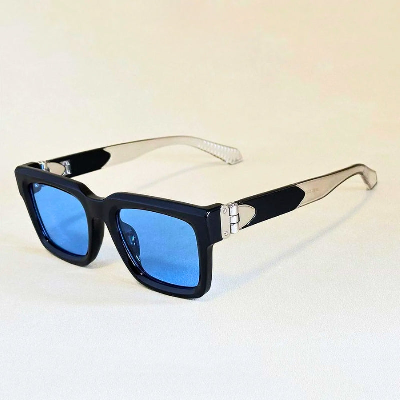 Black square UV400 sunglasses mixed acetate metal frame bold geometric vintage style everyday wear