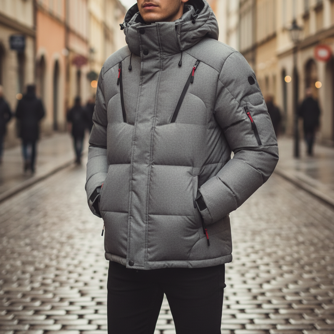 Men's hooded down jacket waterproof windproof winter coat for outdoor adventure
