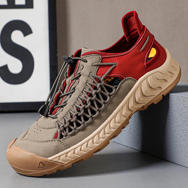 Hightrail all-terrain outdoor sandal breathable leather mesh upper with quick-pull lacing secure fit
