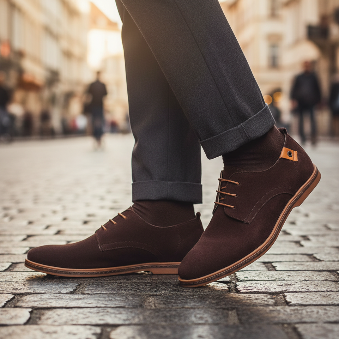 Men's lace-up dress shoes in black sleek low-profile sole smart casual everyday comfort style