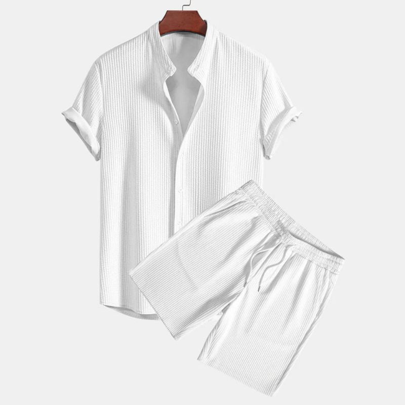 Men's two-piece polo set lightweight breathable fabric mandarin collar relaxed fit casual wear