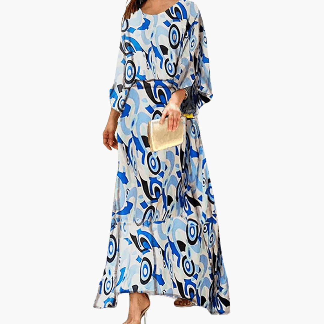 Women's boho print maxi dress flowing silhouette floor-length exclusive pattern all-day comfort