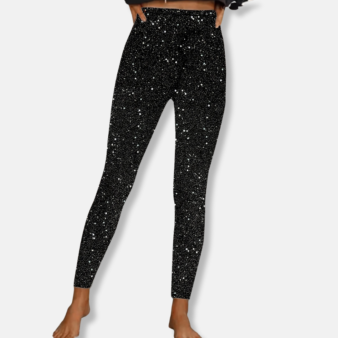 Women's high-waisted glitter leggings skinny fit ankle-length party wear with sparkle detail