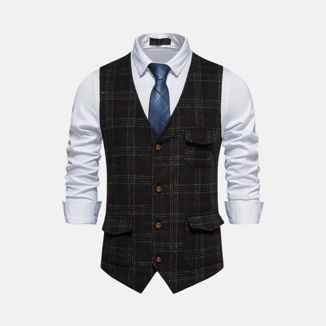 Men's wool blend slim fit V-neck vest tailored waist length smart casual layering piece