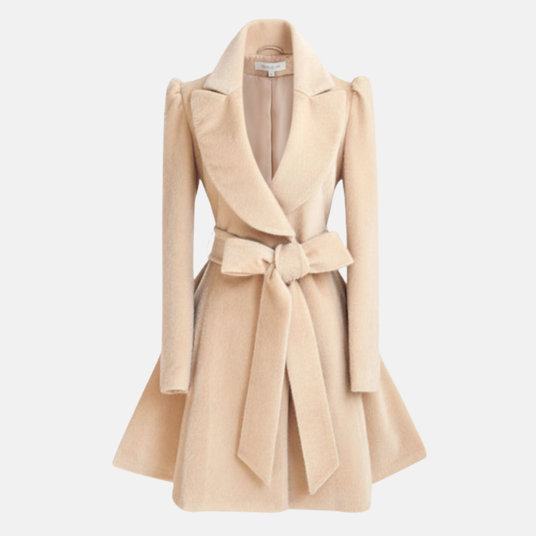 Women's wool blend slim fit belted bow waist A-line coat elegant timeless silhouette
