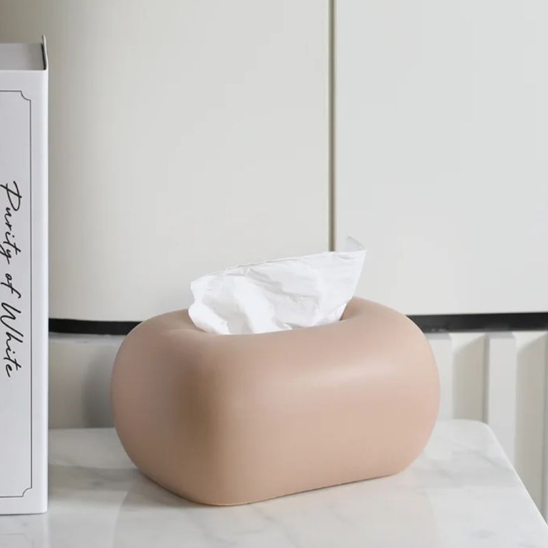 Terso handcrafted ceramic tissue box neutral tone smooth glaze artisan finish modern living room