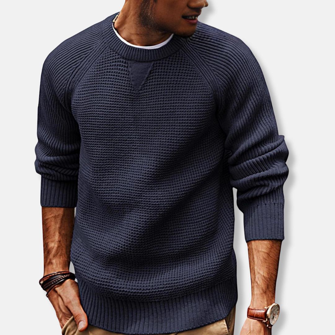 Men's knit texture crew neck sweatshirt with raglan sleeves, relaxed fit, cozy cotton-blend fall pullover