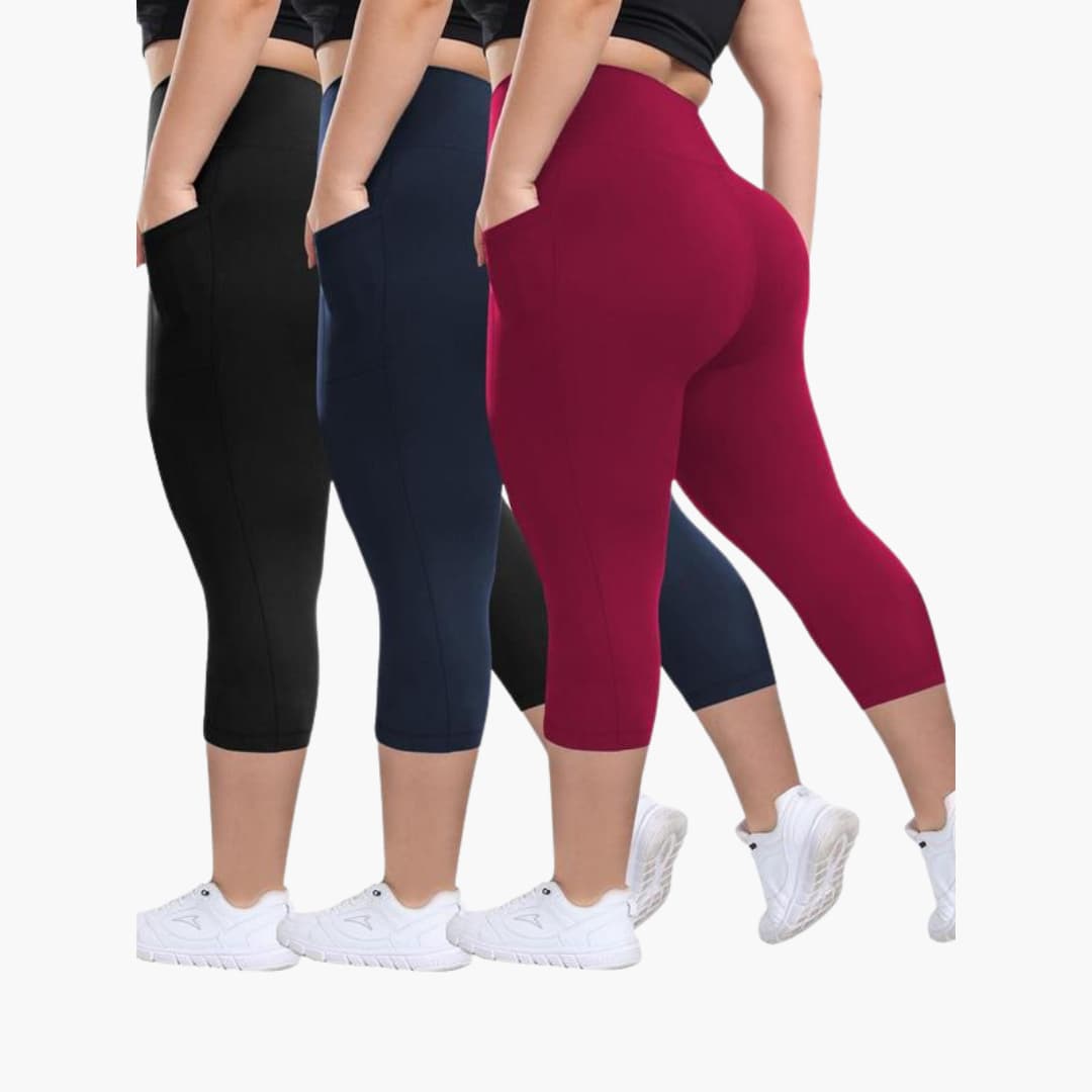 Women's high-waist capri leggings set stretchy breathable fabric sleek streamlined active silhouette