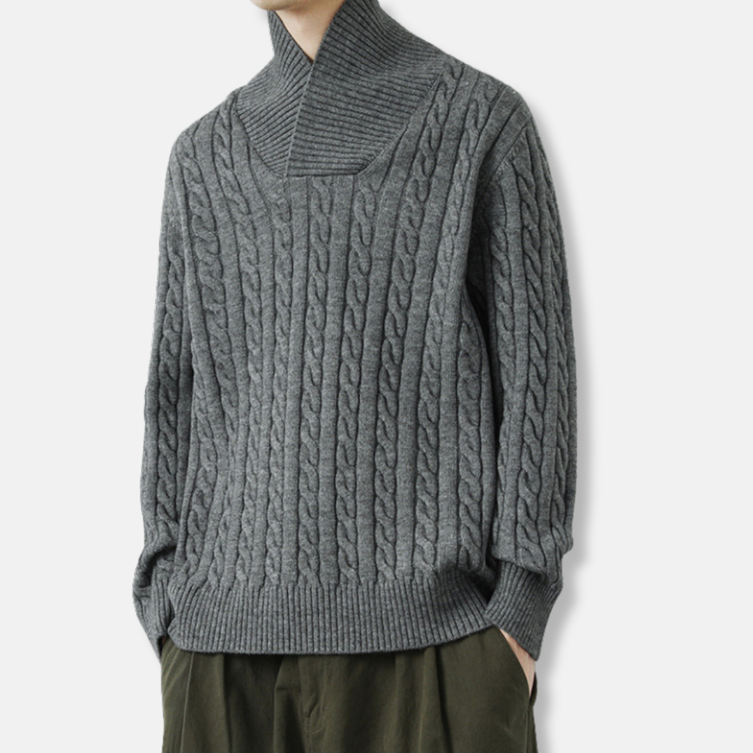 Men's cable knit shawl collar sweater relaxed fit with textured knit blend for smart-casual style