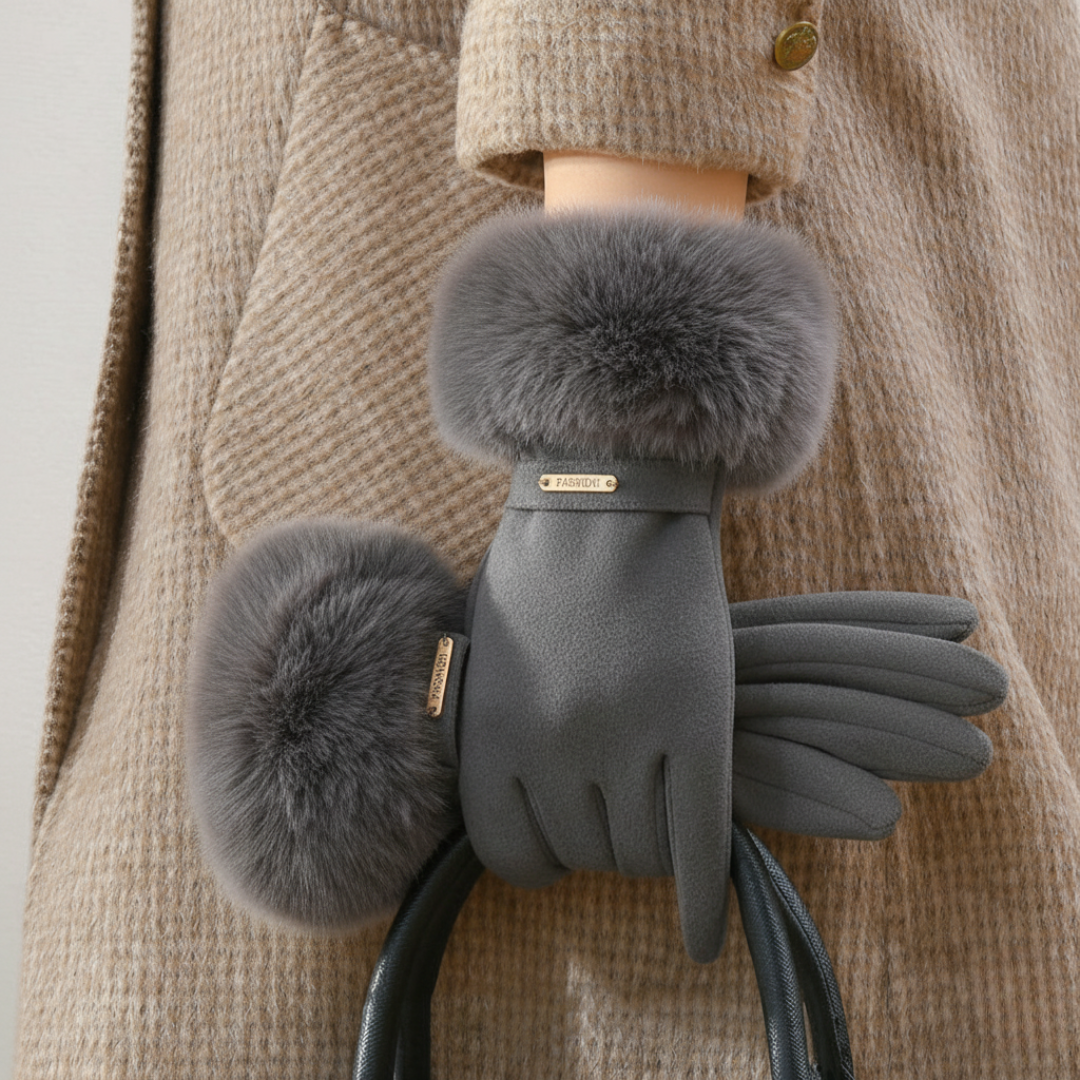 Women's fitted wool winter gloves with fur trim, sleek tailored silhouette for cozy cold weather warmth