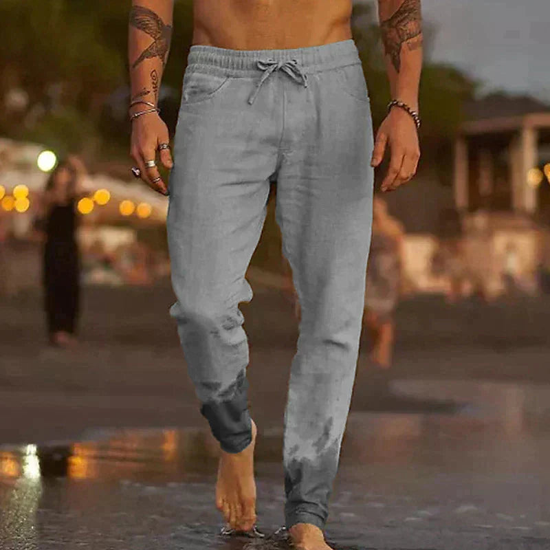 Men's casual straight-cut summer pants with drawstring waistband for all-day comfort