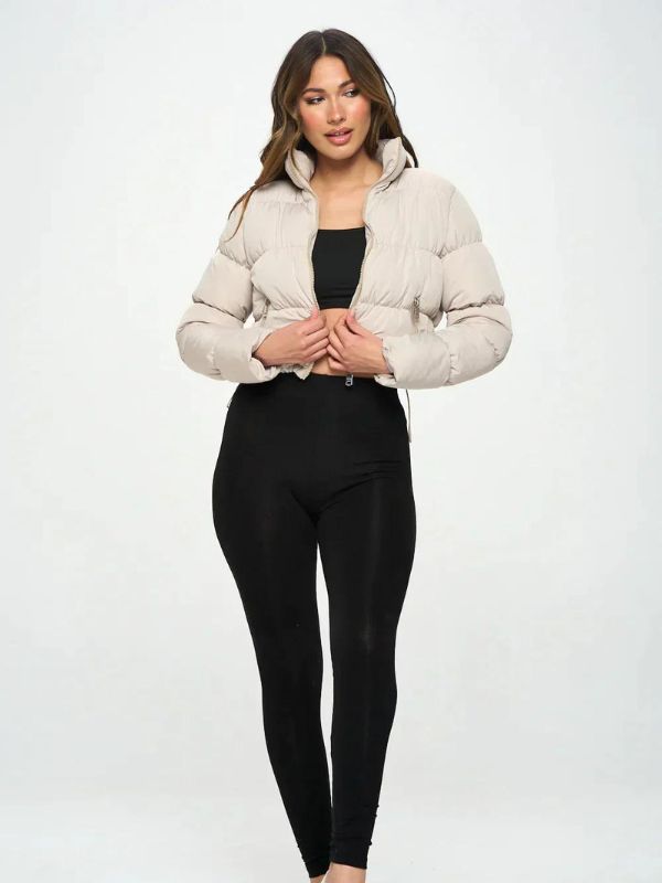 Women's hip-length puffer jacket cozy warm versatile outerwear for modern trendy everyday style
