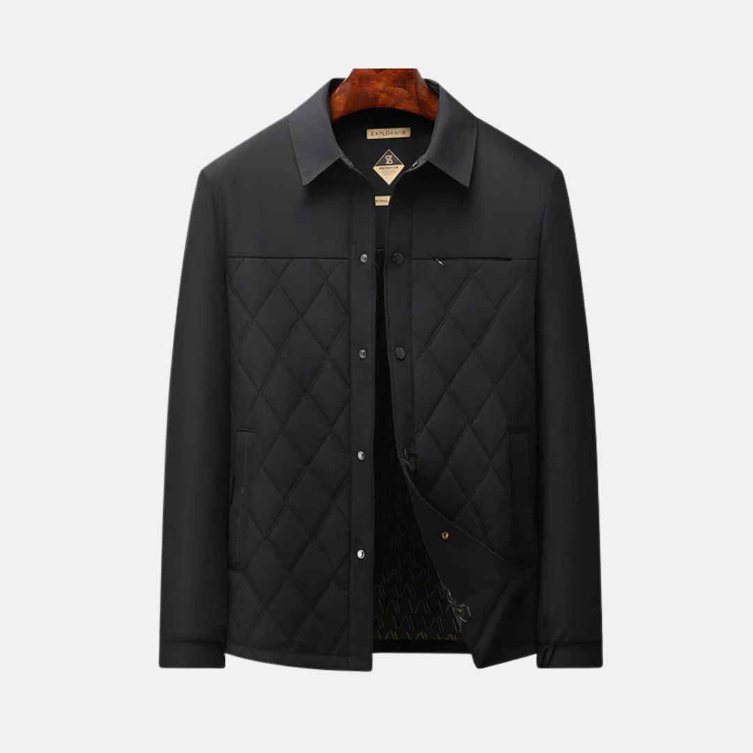 Men's navy quilted padded jacket regular fit shirt collar button front urban style
