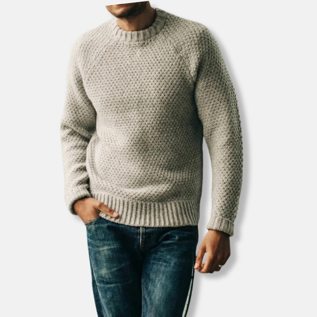Men's wool blend crew neck raglan sleeve sweater relaxed fit casual knit pullover