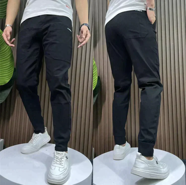 Men's olive green stretchable cargo trousers comfort fit with multi-pocket outdoor design