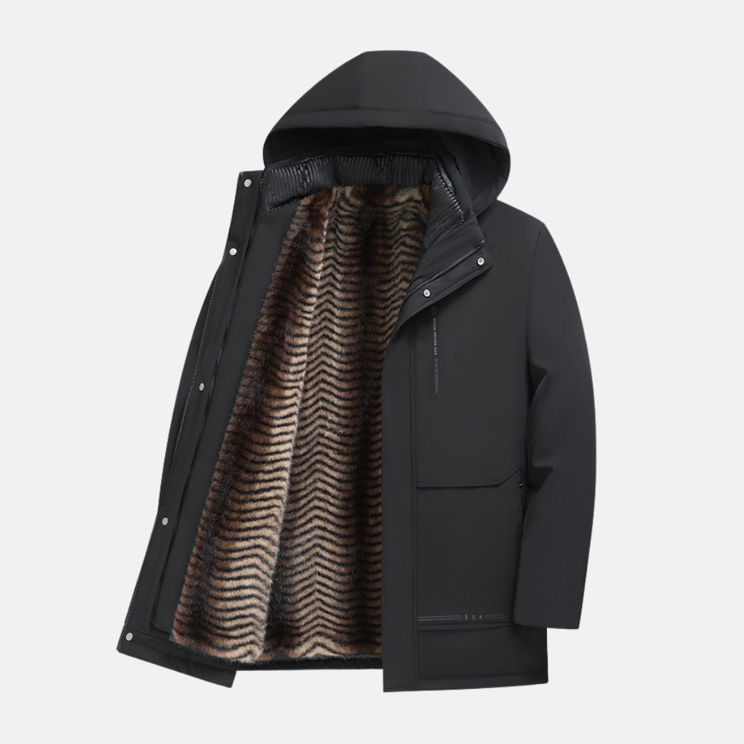 Men's hooded parka jacket weather-resistant shell detachable plush lining winter coat