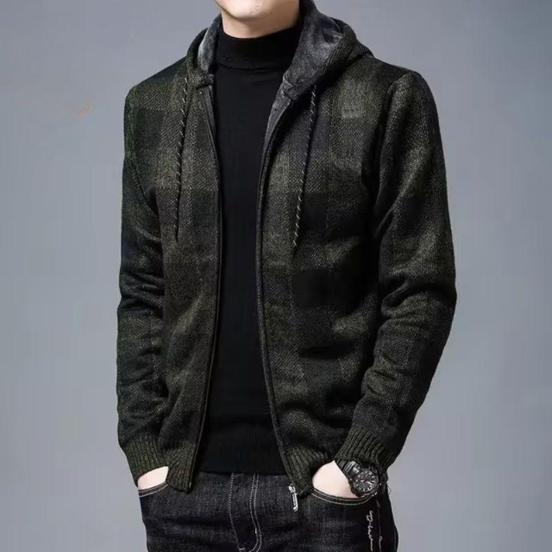 Men's plaid fleece zip-up hoodie soft plush fabric insulating warmth cold weather comfort