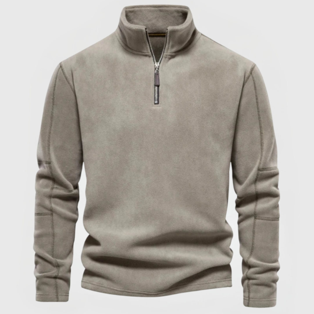 Navy blue lightweight fleece half-zip pullover with stand collar, streamlined fit for everyday layering