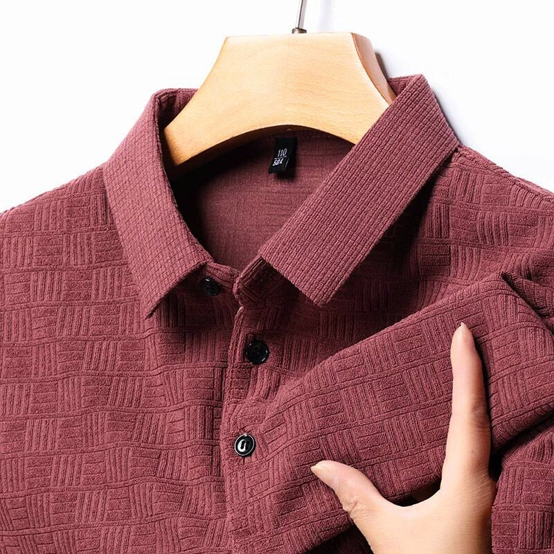 Men's white Ray Weave polo shirt soft cotton blend breathable refined pattern business casual