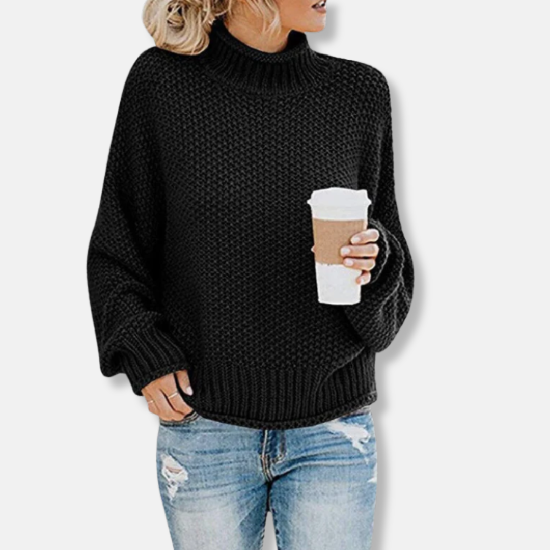 Women's oversized chunky knit sweater high neck dropped shoulder cozy warm pullover
