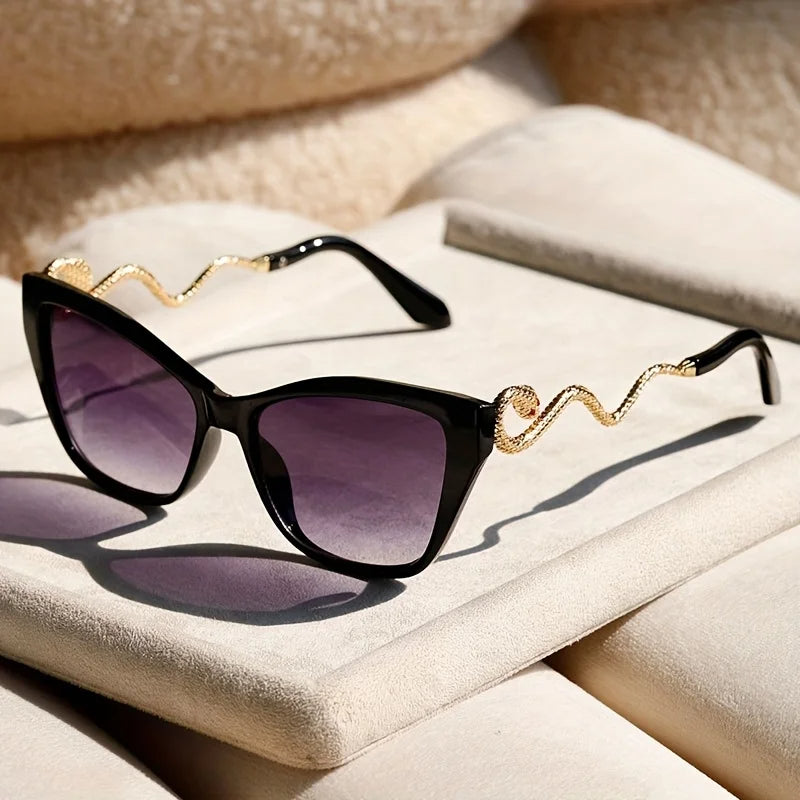 Oversized cat-eye sunglasses bold acetate frames sculpted snake arms UV400 protection edgy fashion eyewear
