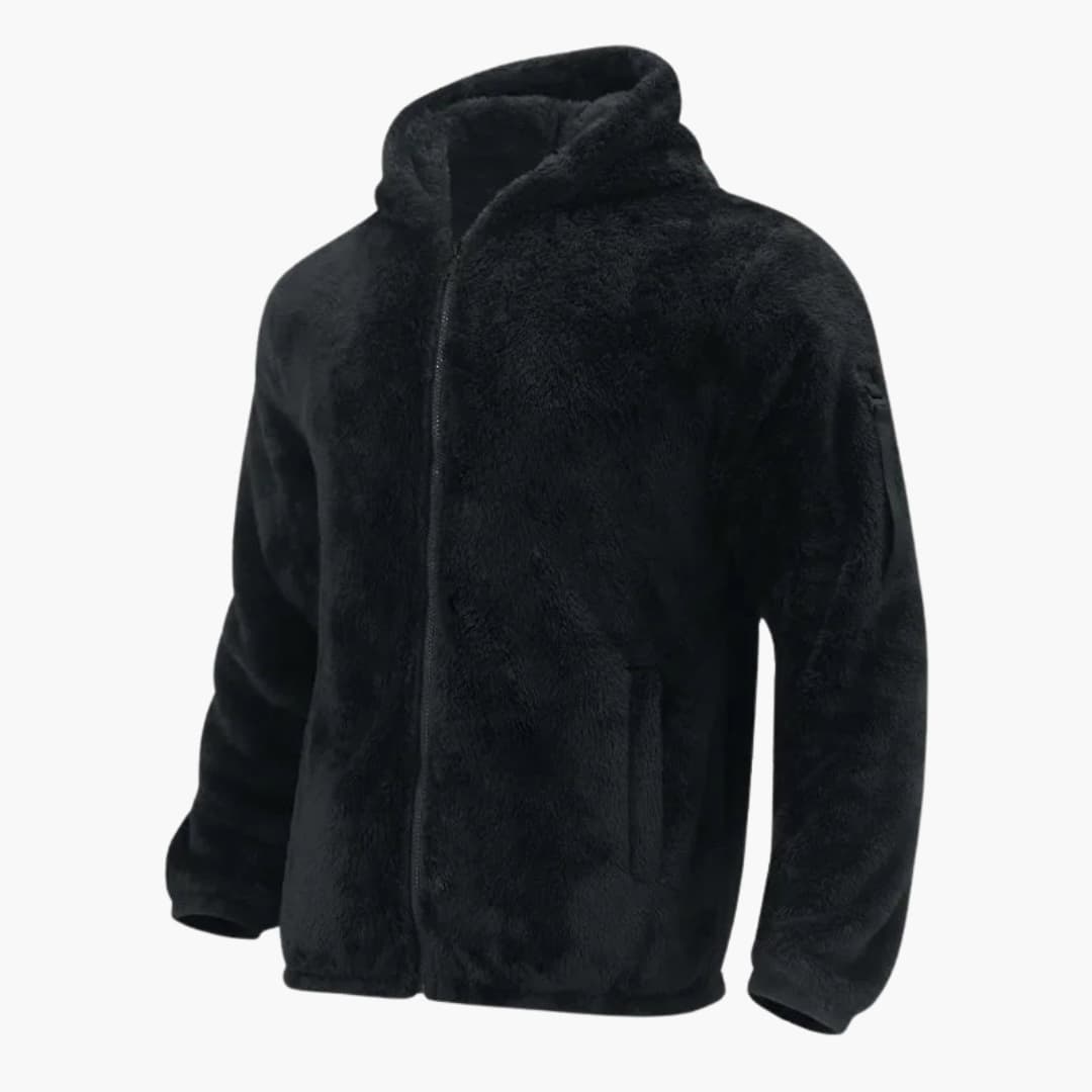 Men's hooded fleece jacket full-zip warm winter layer with side pockets modern slim fit