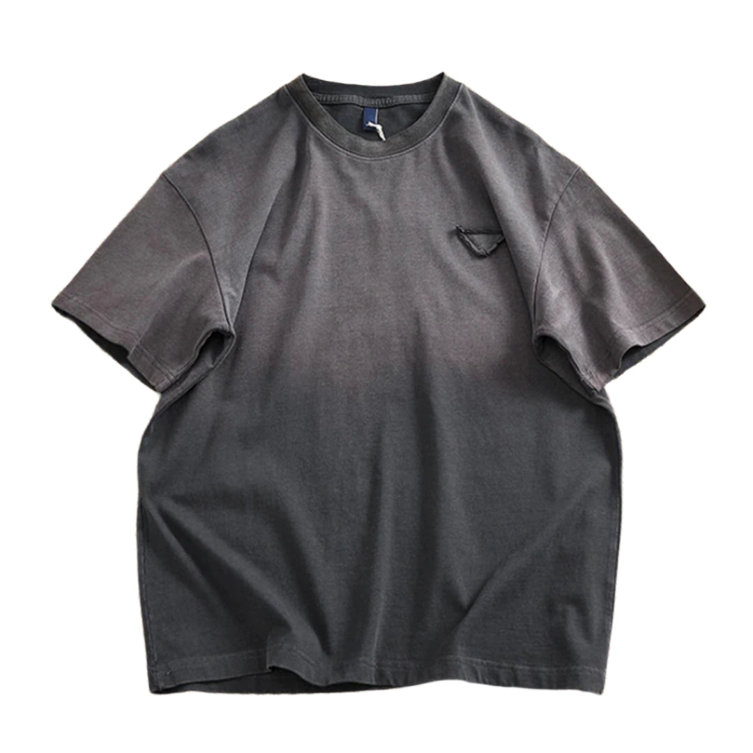 Men's white bleach gradient wash heavy cotton crew-neck tee with tonal urban streetwear finish