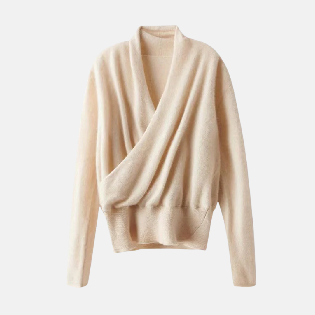 Women's wrap sweater relaxed fit soft knit ribbed waist long sleeve V-neck cozy fall style
