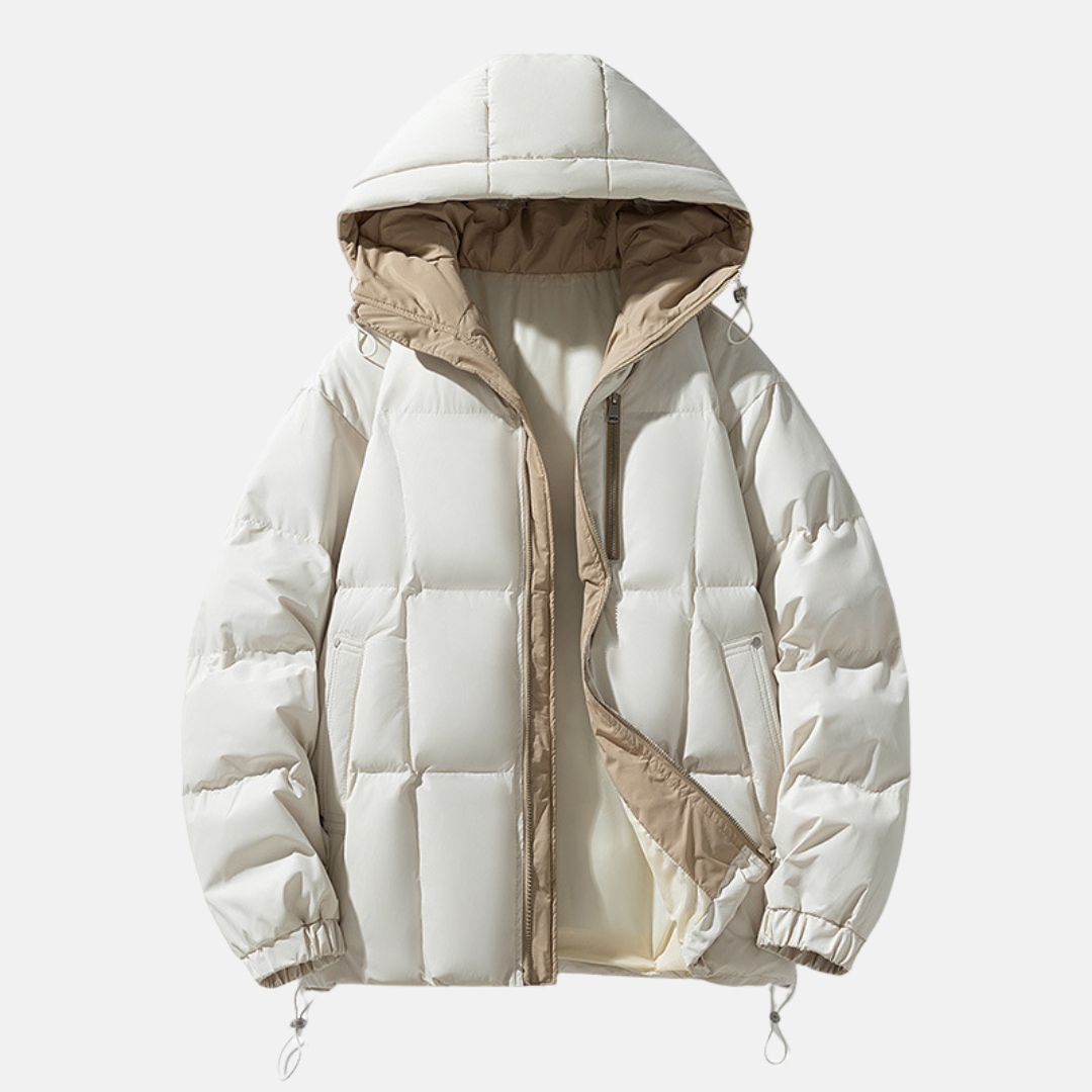 Men's oversized hooded puffer jacket quilted insulation winter coat cold weather layering