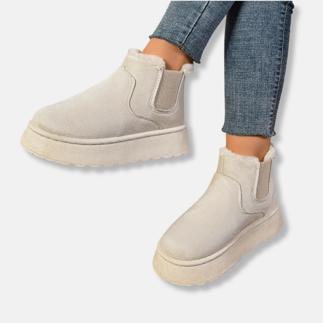 Women's black suede ankle boots slip-on chunky platform sole everyday casual style