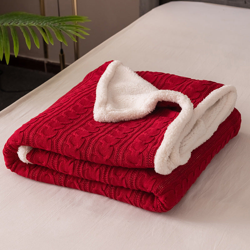 Cream reversible cable knit sherpa throw blanket with dual texture cozy design for cold nights