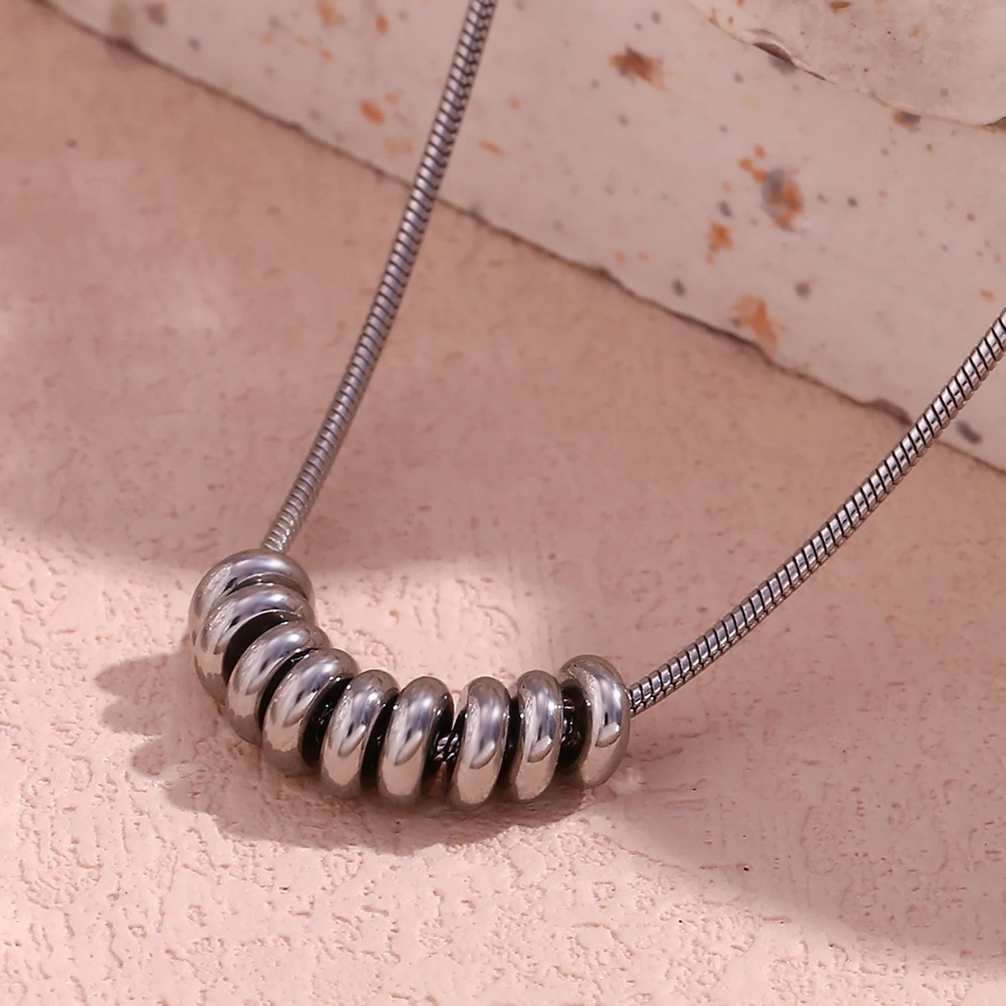 Halo disc chain necklace stainless steel polished stacked discs snake chain gold-tone silver-tone everyday