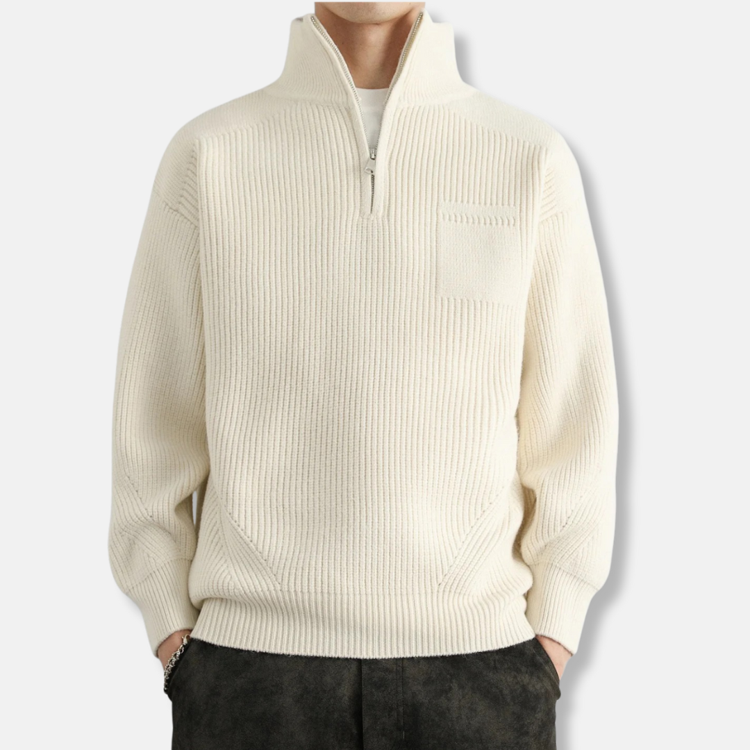 Men's cotton blend quarter-zip sweatshirt relaxed fit stand-up collar everyday urban style