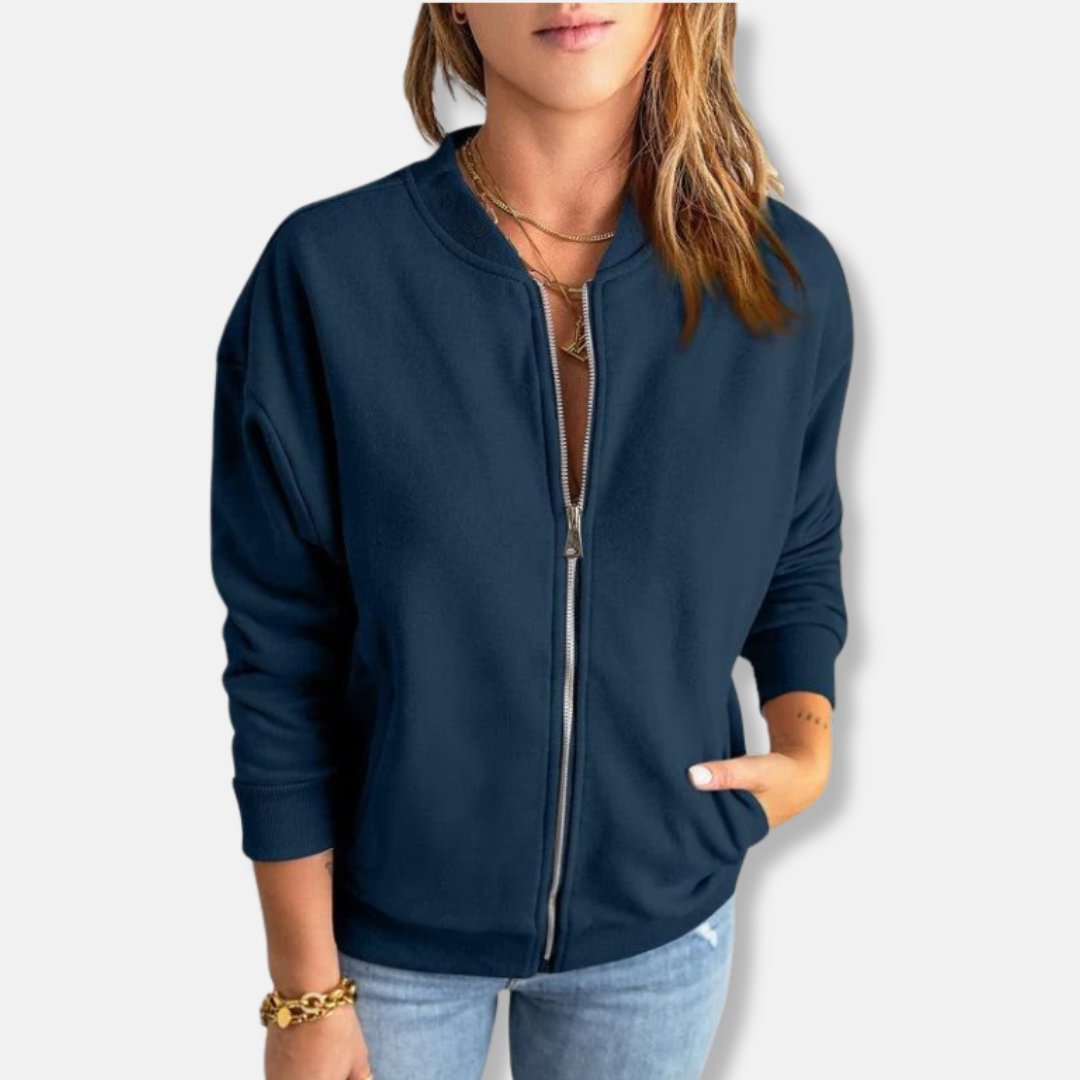 Women's lightweight casual jacket with zipper and ribbed edge in relaxed silhouette for everyday wear