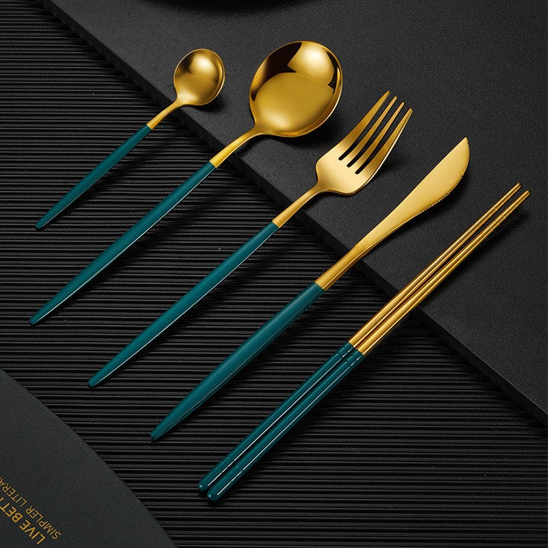 Gold finish stainless steel cutlery set matte black handles luxurious modern dining 18/10