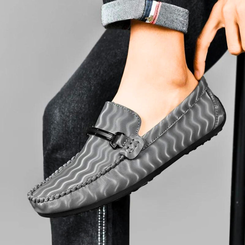 Men's genuine leather loafers slip-on style with premium wave-textured finish by Urbann Vibe