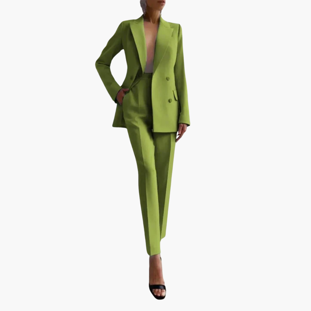 Women's office suit set blazer straight trousers notched lapel finely woven professional workwear