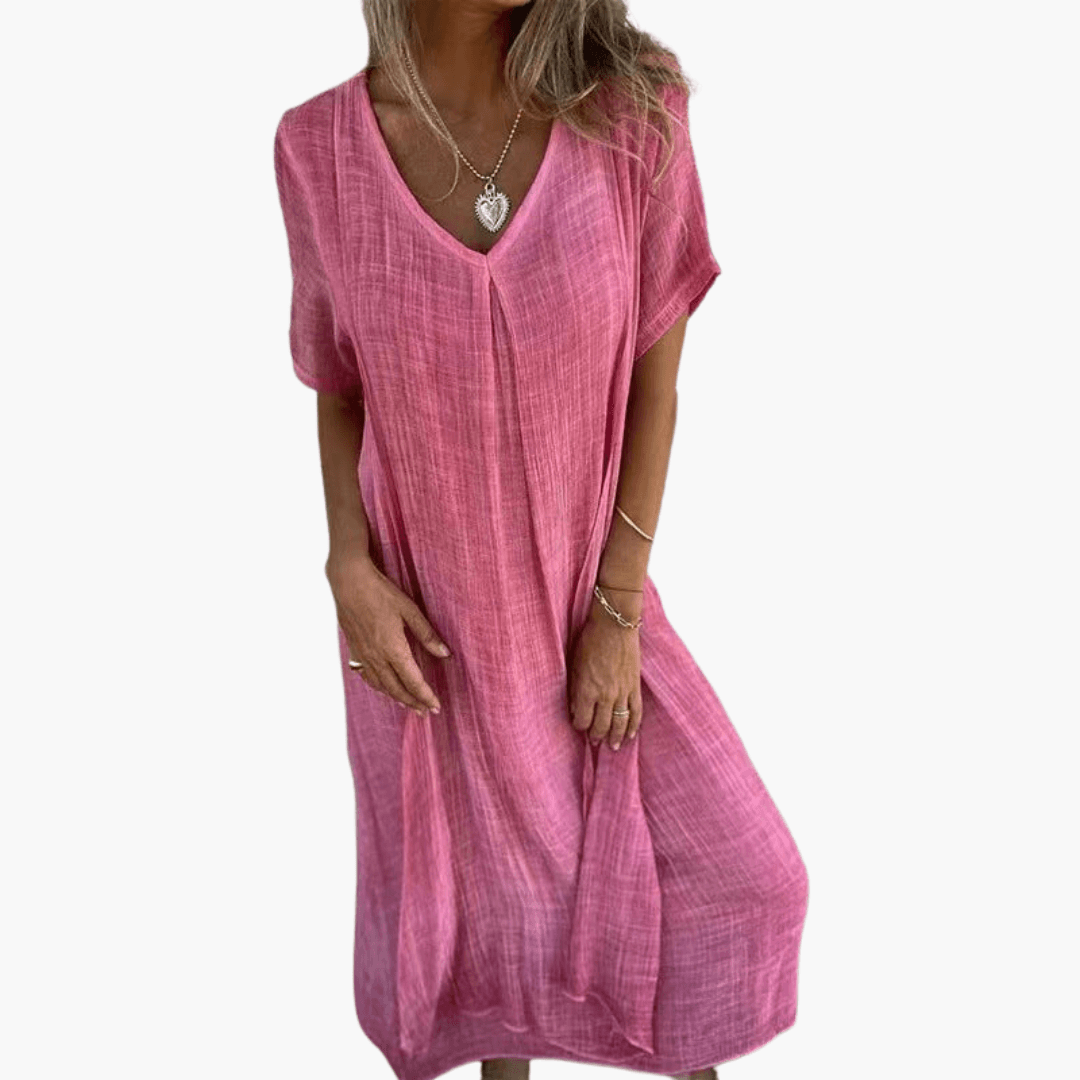 Women's loose fit V-neck summer dress, breathable lightweight fabric for beach and everyday wear