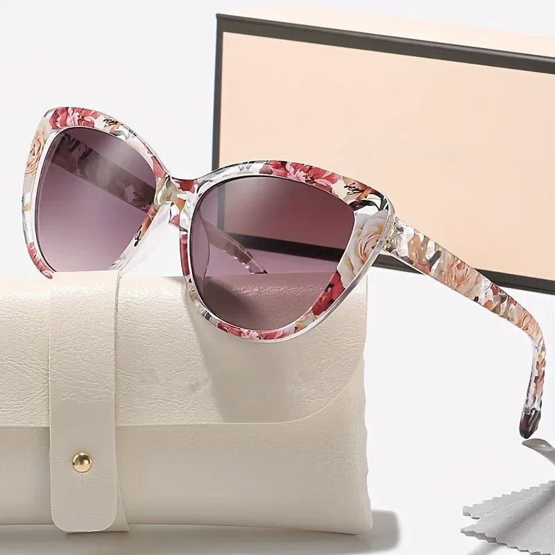 Women's polarized cat-eye sunglasses UV400 protection with diamond textured arms high-gloss frame
