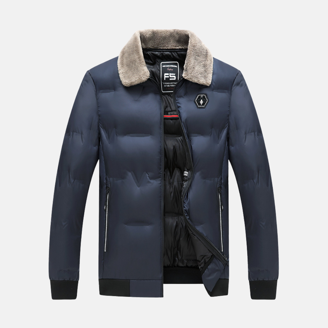 Men's regular fit bomber coat with cotton padding, faux fur collar, warm winter jacket urban style