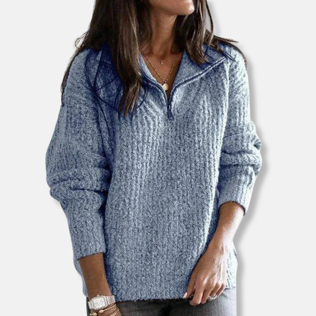 Women's chunky knit half-zip sweater relaxed fit soft wool blend cozy fall winter pullover
