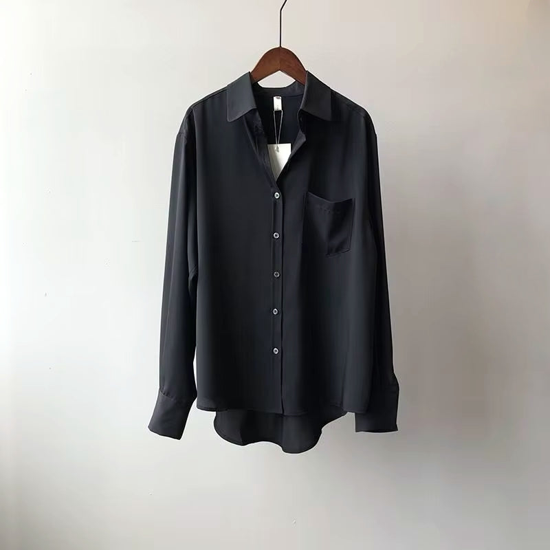 Women's ivory charmeuse blouse lightweight fluid drape silhouette timeless office-ready elegance