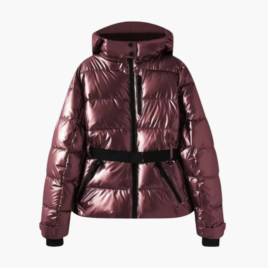 Women's belted hooded winter jacket cozy warm casual outerwear with cinched waist silhouette