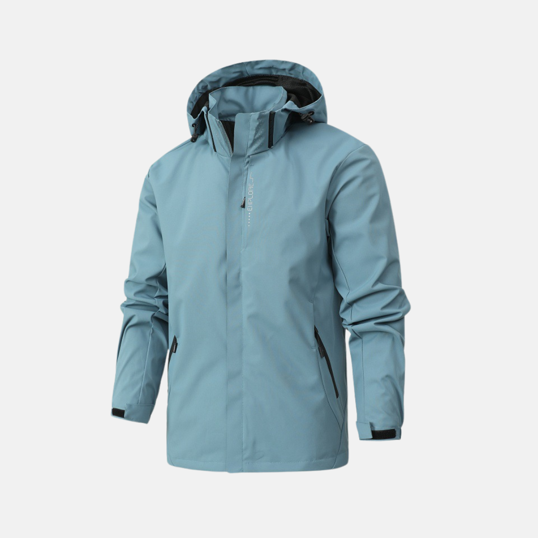 Men's weather-resistant outdoor jacket regular fit with adjustable hood and cuffs for hiking