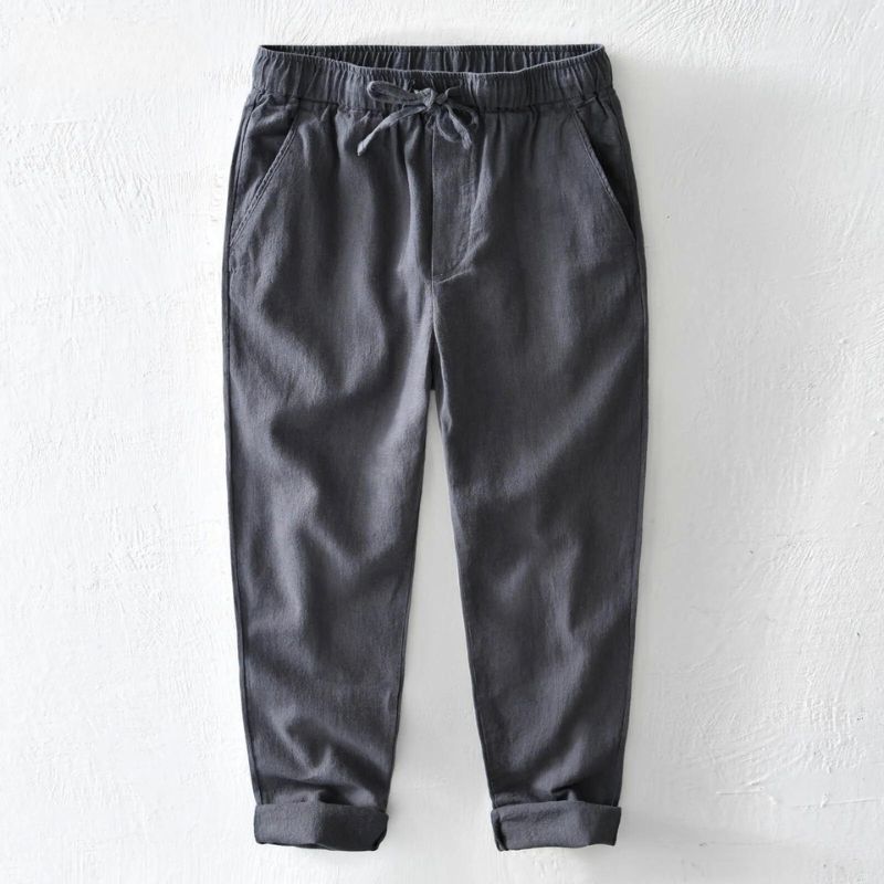 Zalen unisex linen trousers lightweight cotton-linen blend elastic drawstring waist breathable casual summer fit