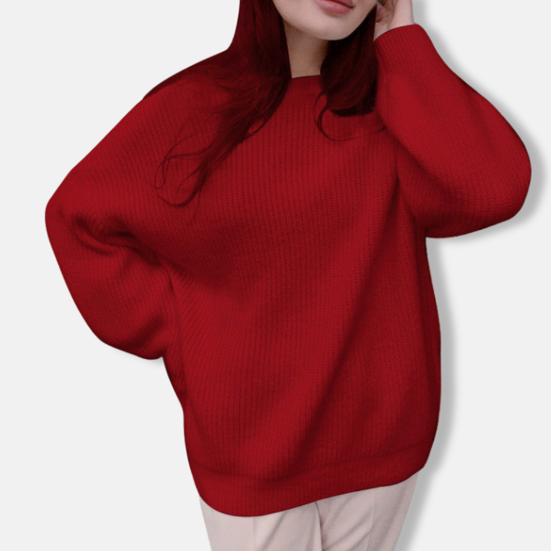 Women's oversized ribbed knit sweater long sleeves soft texture casual everyday pullover